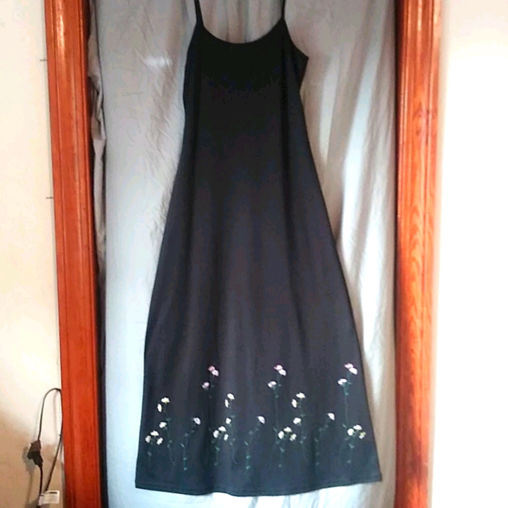 Long black dress with cute flowers at the bottom